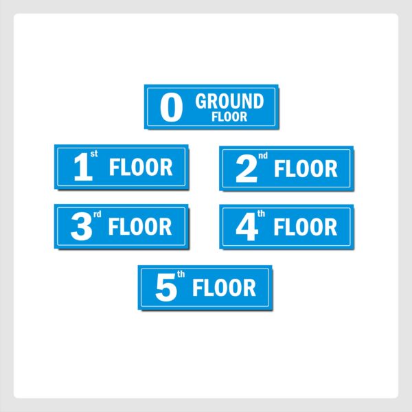 Five Floor Lifts Lobby Stair case Acrylic Sign Board Blue color 2mm thickness 15 x 5 inches Pack of 6