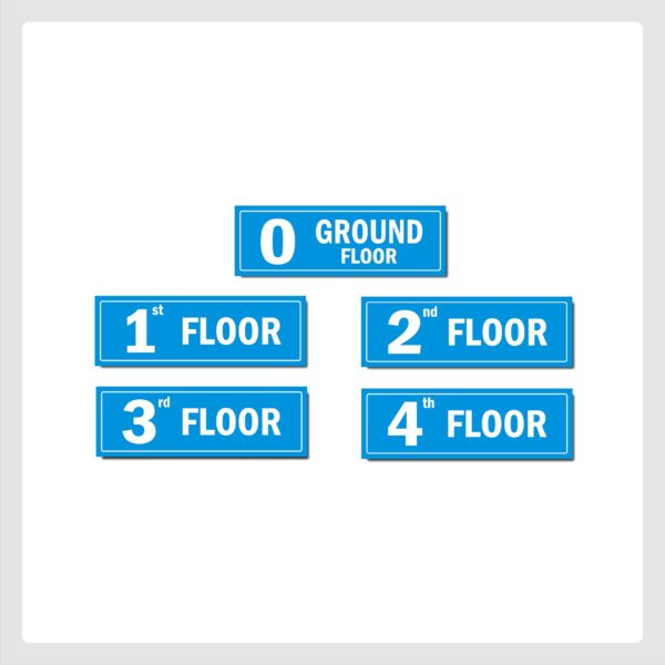 Four Floor Lifts Lobby Stair case Acrylic Sign Board Blue color 2mm thickness 15 x 5 inches Pack of 5