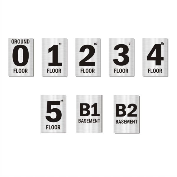Silver Color Floor Numbers Signboards Display stickers for five floor buildings 12 x 8 inches Pack of 8