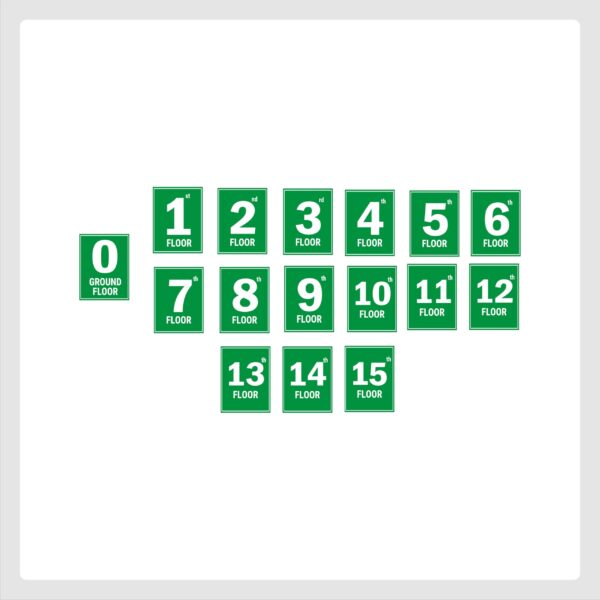 G plus Fifteen Floor Lift Lobby Staircase Floor Number Acrylic Sign Board Green Color 2mm Thickness 8 x 6 inches Pack of 16