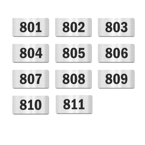 Door Numbers 801 to 811 Acrylic Board Small Silver Color 2mm Thick 4 x 2 Inches Pack of 11. Suitable for Eighth Floor Buildings, Flats, Apartments, Racks, Shelfs for Arranging | Mindcraftz