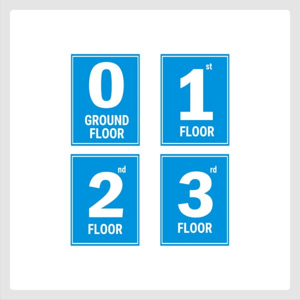 G plus Three Floor Lift Lobby Staircase Floor Number Acrylic Sign Board Blue Color 2mm Thickness 8 x 6 inches Pack of 4