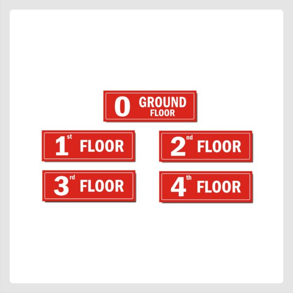Four Floor Lifts Lobby Stair case Acrylic Sign Board Red color 2mm thickness 15 x 5 inches Pack of 5