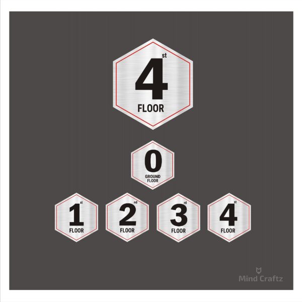 G Plus Four floors Hexagon Red Border style Lift Lobby Sign Board