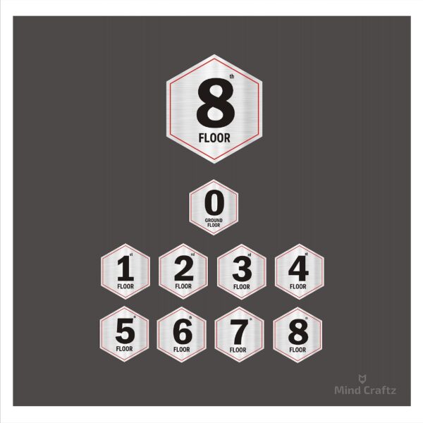 G Plus Eight Hexagon Red Border style Lift Lobby Floors Sign Board