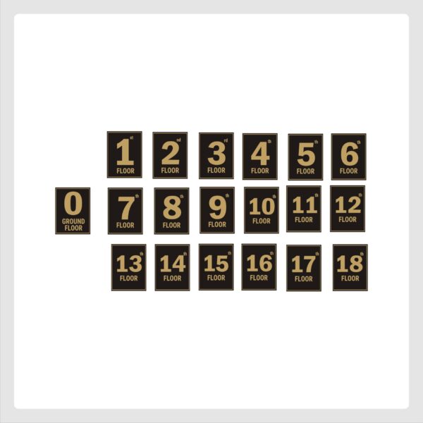 G plus Eighteen Floor Lift Lobby Staircase Floor Number Acrylic Sign Board Gold Color 2mm Thickness 8 x 6 inches Pack of 19