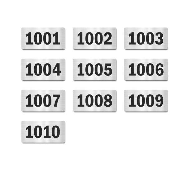 Door Numbers 1001 to 1010 Acrylic Board Small Silver Color 2mm Thick 4 x 2 Inches Pack of 10. Suitable for Tenth Floor Buildings, Flats, Apartments, Racks, Shelfs for Arranging | Mindcraftz