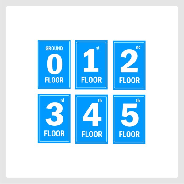 Five Floors Lifts Lobby Stair case Acrylic Sign Board Blue color 2mm thick 12 x 8 inches Pack of 6