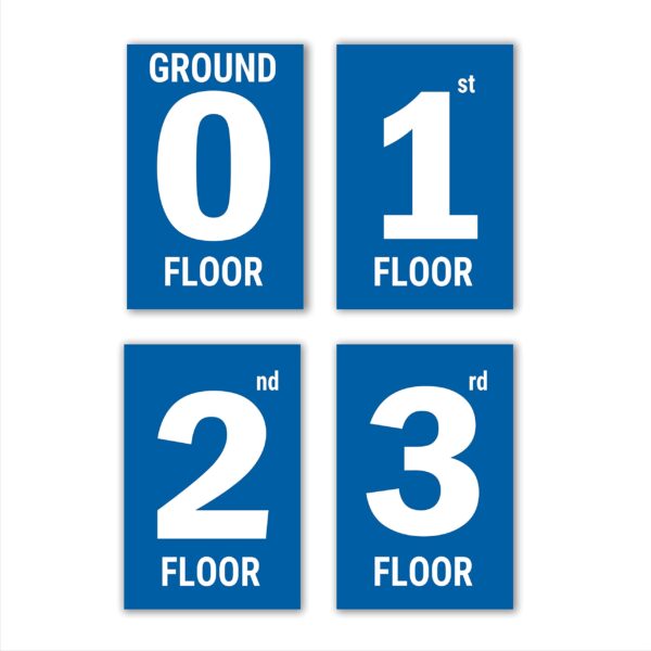 Blue Color Floor Numbers Acrylic Signboards Display for three floor buildings 12 x 8 inches Pack of 4