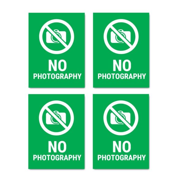 No Photography Sign Board Green Color Sticker | Pack of 4 | 8 x 6 inches