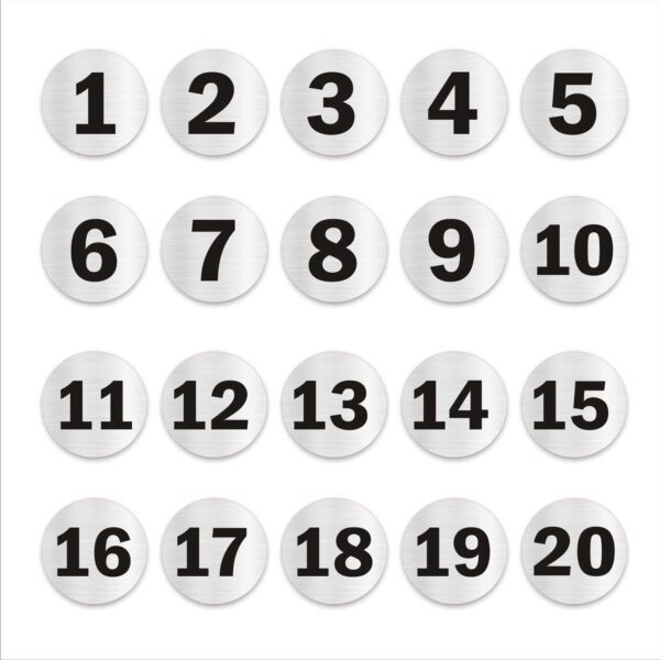 1 to 20 Seriel Number Round Stickers with Acrylic Board for Arranging 4 x 4 inch