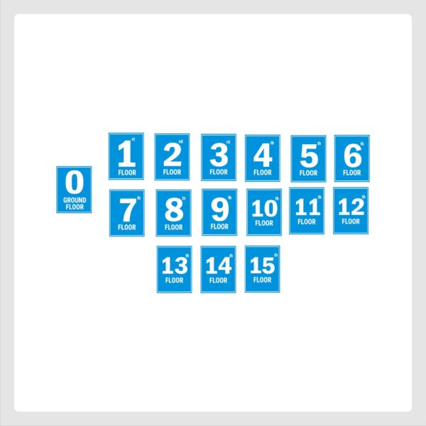 G plus Fifteen Floor Lift Lobby Staircase Floor Number Acrylic Sign Board Blue Color 2mm Thickness 8 x 6 inches Pack of 16