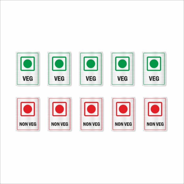 Veg Non veg Acrylic SignBoard Silver Color 2mm thick 10x7 Centimeter Pack of 10 |Suitable for Restaurants & Kitchens, Hotel & Canteen, Buffet Display counters | Mindcraftz