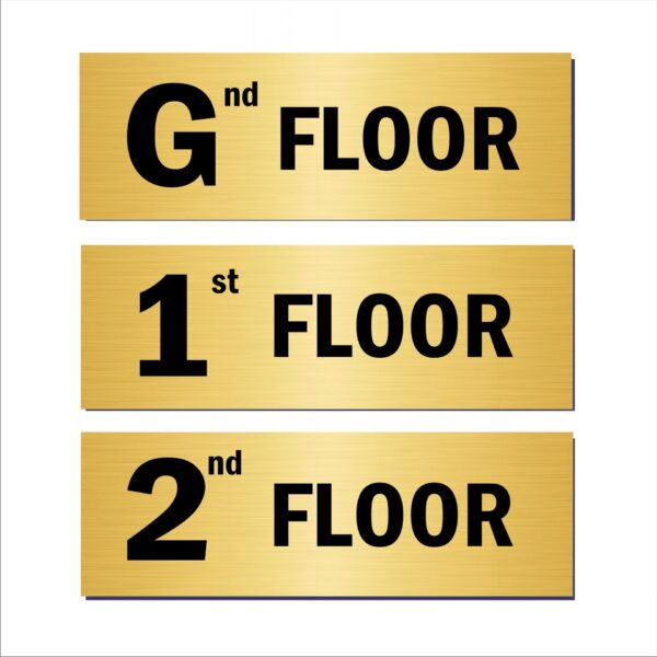 Ground Floor, First Floor, Second Floor Acrylic Sign Board Gold color Lift Lobby Staircase 15 x 5 Inches Pack of 3 | Mindcraftz