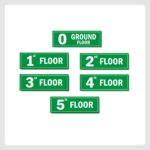 Five Floor Lifts Lobby Stair case Acrylic Sign Board Green color 2mm thickness 15 x 5 inches Pack of 6