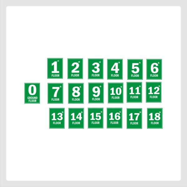 G plus Eighteen Floor Lift Lobby Staircase Floor Number Acrylic Sign Board Green Color 2mm Thickness 8 x 6 inches Pack of 19