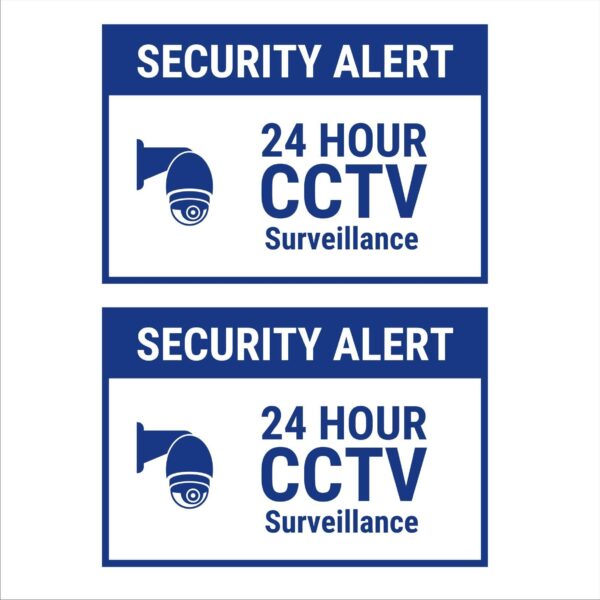 Security Alert 24 Hour CCTV Survelliance Sign Board | Blue Sticker Horizontal | Pack of 2 | 12 x 8 inches