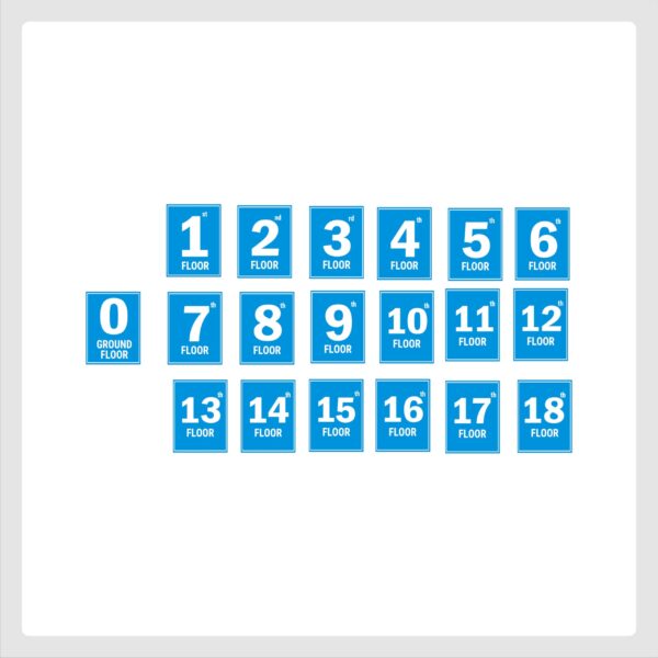 G plus Eighteen Floor Lift Lobby Staircase Floor Number Acrylic Sign Board Blue Color 2mm Thickness 8 x 6 inches Pack of 19