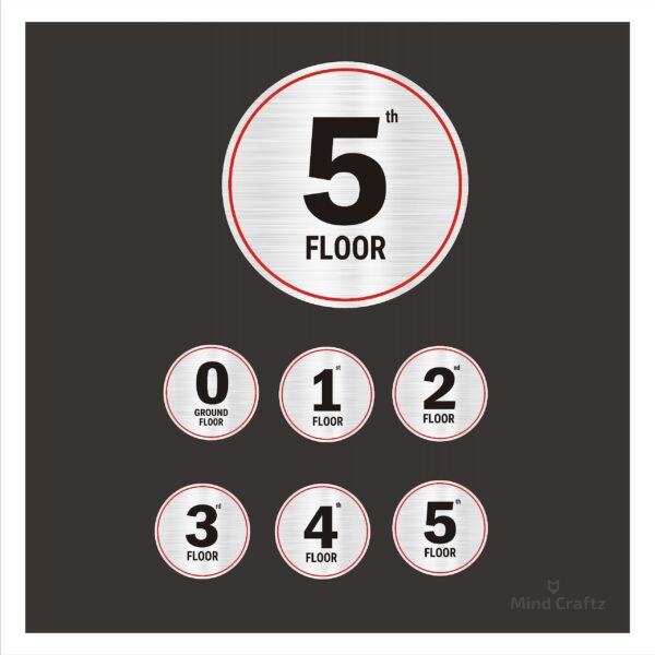 G Plus Five floors Round Red Border style Stairs Lifts Lobby Acrylic Sign Board