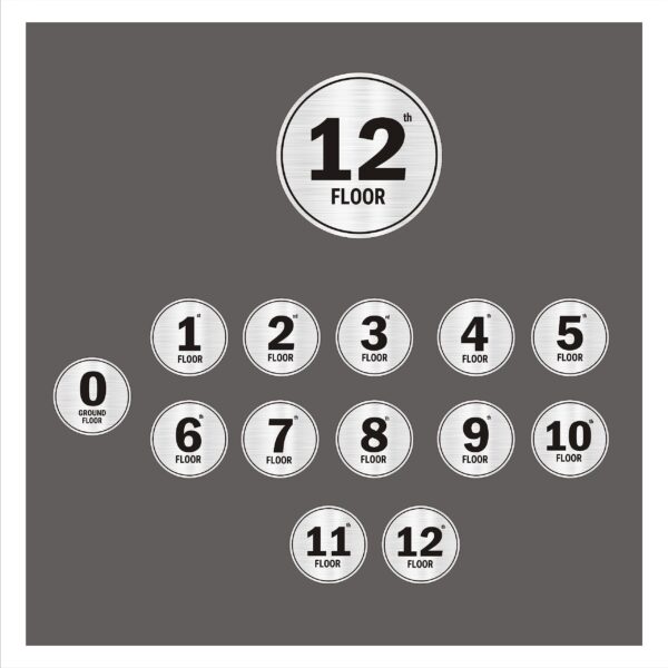 G Plus Twelve floors Round Black Border style Stairs Lifts Lobby Acrylic Sign Board