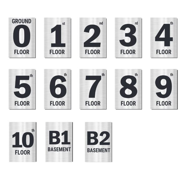 Silver Lift Lobby Floor Number Acrylic Signboards | Building Floor Number Display Stickers 1st to 10th Floor | Pack of 13